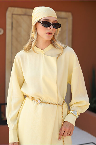 HEQA Yakası Geniş Pile Detaylı Tunik Soft Sarı
