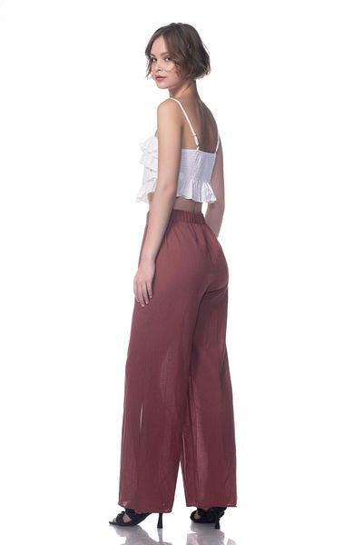 Appleline Flared Cotton Beach Women's Slit Pants Cinnamon
