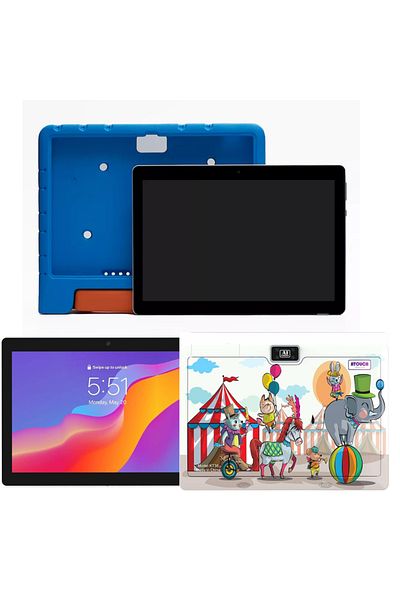 A ATAB Interactive tablet for children with silicone case, 10.1 Inch, Android 12.0, 8 GB RAM, 256 GB ROM