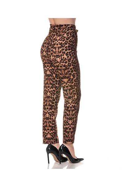 Appleline Women's Leopard Cigarette Fit High Waist Ankle Length Fabric Pants