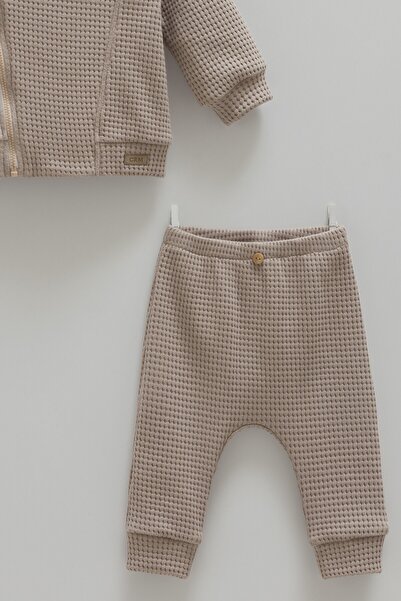 Caramell 3-Piece Baby Set – Hooded Zippered Top, T-Shirt and Pants Waffle Fabric (3-18 Months)