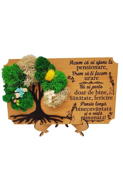 OEM Decoratiune cu licheni "Pensie binecuvantata" - cadou de pensionare pentru Familie, Prieteni, Colegi
