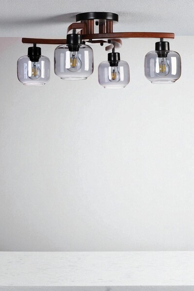 Lumexx WESTON 4 LÜ CEVİZ FÜME CAMLI PLOFONYER AVİZE