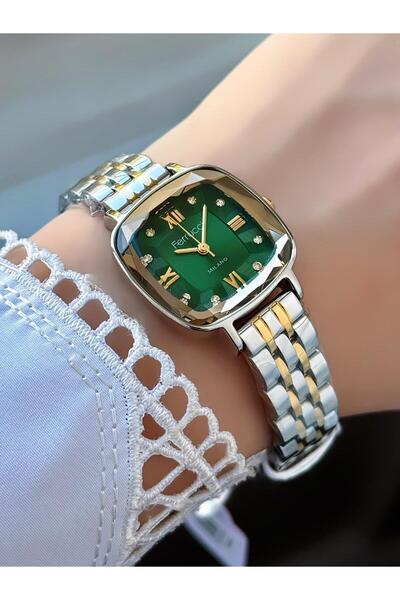 Ferrucci ساعة يد نسائية ميلانو – زجاج مقطوع ثماني الأضلاع، قرص حجري أخضر، حبل...