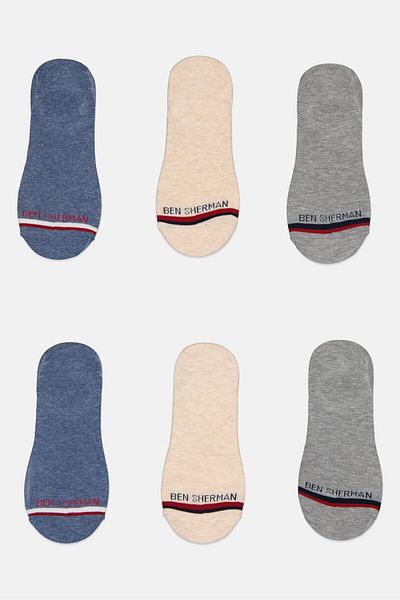 Ben Sherman Men 6 Pairs Brand Logo No Show Liner Socks, Multicolor