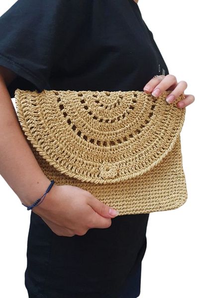 Uretti - Necla 1824 3565 Χειροποίητο Σετ Καπέλο και Τσάντα Clutch από Χαρτί / Μπεζ