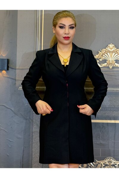 Yeşilmoda Abiye ceket,krep kumaş,astarlı atlas,Gizli düğme,açık sırtlı,taş zincir işlemle,Siyah,diz üst