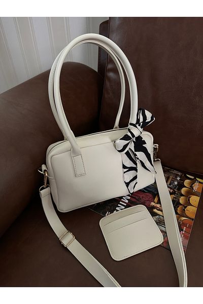 NOTHING Women's Cream Adjustable Strap Scarf and Card Holder Gift Hand and Shoulder Bag Mori