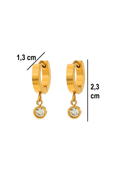 Siya Silver Tek Taş Sallantılı Çelik Küpe - 2,3 cm