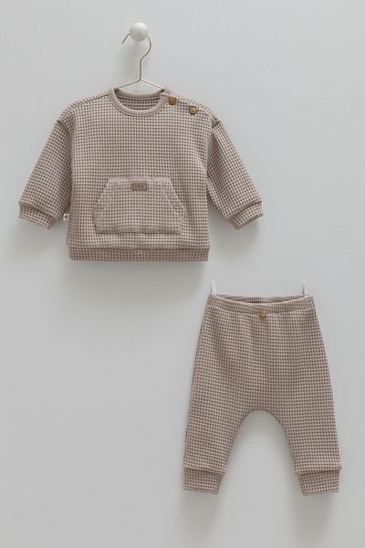 Caramell Baby Waffle Fabric Set of 2 (Sweatshirt and Pants Set) Comfortable and Stylish (3-18 Months)