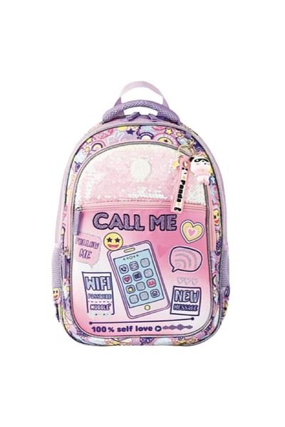 MUGGLE Geantă de școală Call Me cu 3 compartimente + Cutie de prânz Liliac Set de 2