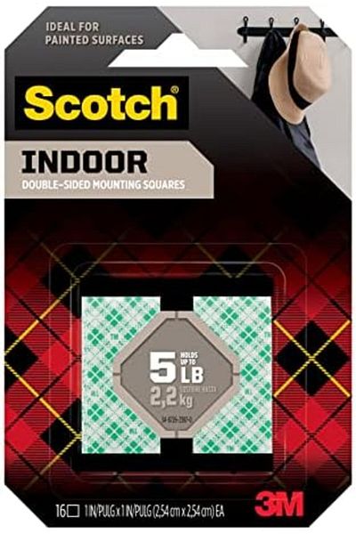 Scotch Mount Indoor Permanent Squares 1 in x 1 in (25.4mm x 25.4mm), 16 Squares/pack