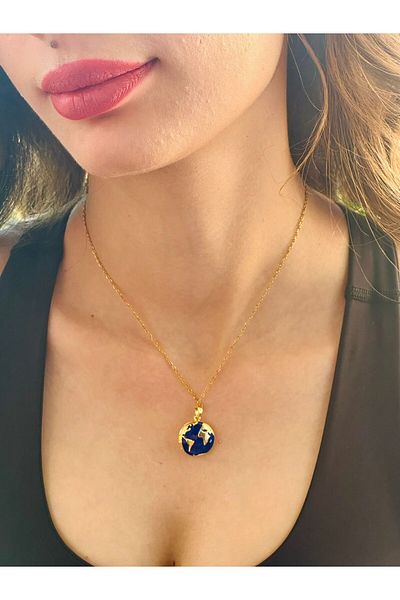 Gönülden Tasarım Blue Planet Tipped Women's Steel Necklace 24 cm