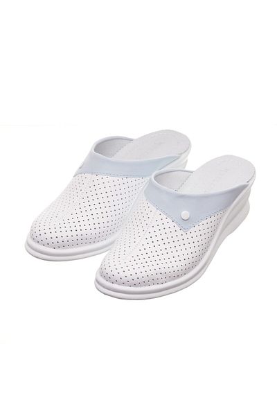 Tellus Tellus 50-08/06 leather medical clogs, White-Blue - 38