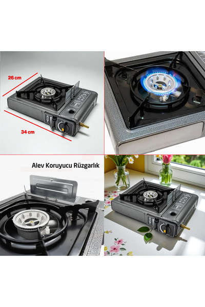 Badem10 10'lu Gaz Taşınabilir Portatif Kamp Ocağı Tekli Tek Gözlü Gri Renk Kartuşlu Piknik Tüp Bağlantı Ocak