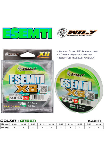Wily Esenti 8 Ply Νήμα Ψαρέματος 150 μέτρα Πράσινο 0,16