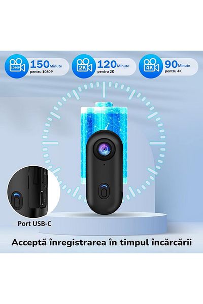 ENZIRO 4K Ultra HD Body Worn Camera, 3840*2160 Resolution, WiFi Connection, 64 GB Memory Card Included