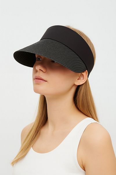 Paciqa Women's Black Band Gray Wide Visor Straw Sun Visor Hat Summer Beach Casual