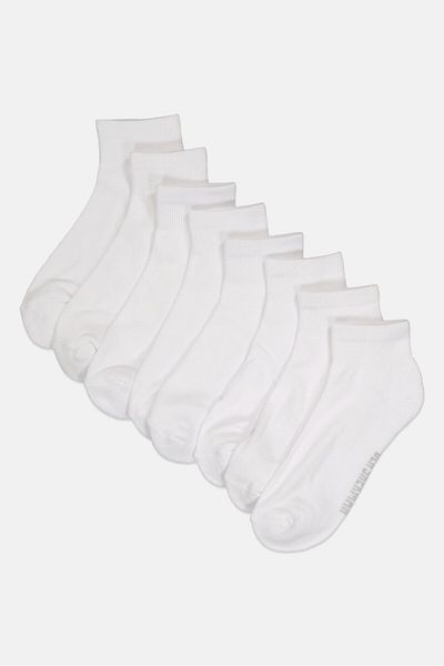 Ben Sherman Men 8 Pairs Brand Logo Quarter Cut Socks, White