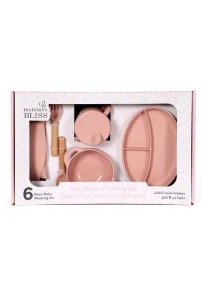 Mommy's Bliss مجموعة تغذية الطفل من السيليكون باللون الوردي، 6 قطع