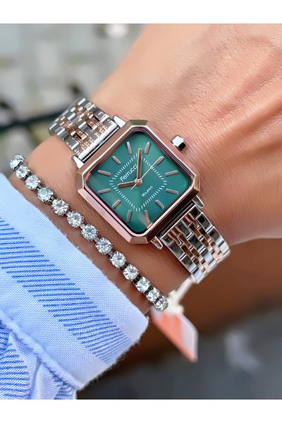 Ferrucci Steel Cord Square Case Women's Watch 3 Atm Waterproof 2 Years Mechanism Warranty
