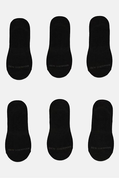 Ben Sherman Men 6 Pairs Brand Logo No Show Socks, Black