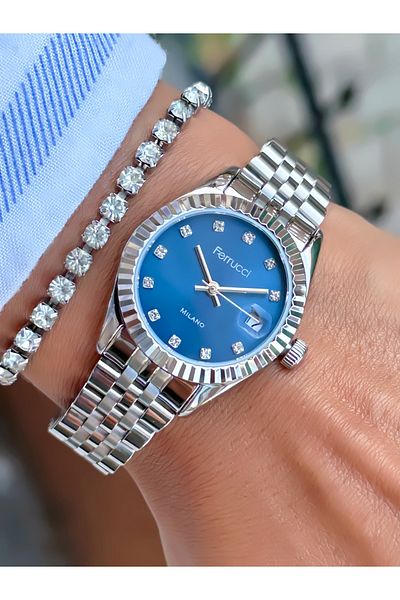 Ferrucci Steel Cord Women's Watch with Calendar 3 Atm Waterproof 2 Years Mechanism Warranty