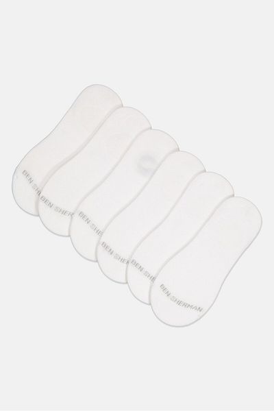 Ben Sherman Men 6 Pairs Brand Logo No Show Socks, White