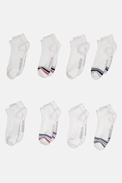 Ben Sherman Men 8 Pairs Brand Logo Quarter Cut Socks, White