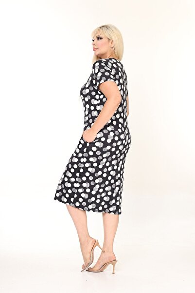 modayız Black and White Polka Dot Pocket Relaxed Cut Summer Casual Dress 44D-2689