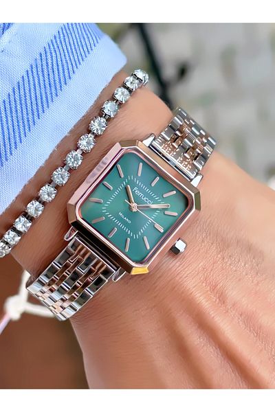Ferrucci Steel Cord Square Case Women's Watch 3 Atm Waterproof 2 Years Mechanism Warranty