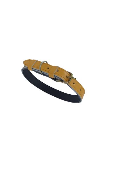 OEM Zgardă din piele naturală galben muștar, 60 x 2,5 cm, pentru câini