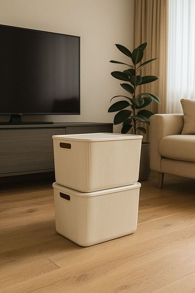 Bayev Colors Cream 2 Pieces 21 Lt Closet Organizer Organizer Toy Box Storage Box with Lid