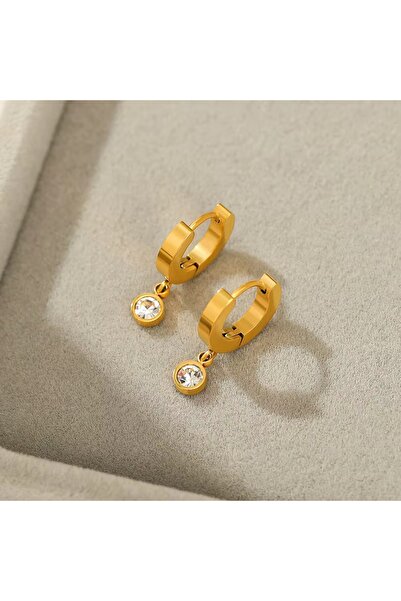 Siya Silver Tek Taş Sallantılı Çelik Küpe - 2,3 cm