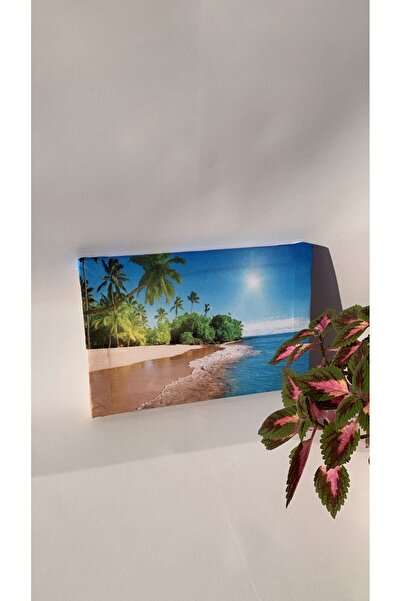 Missgold Sahil Ve Ağaç Manzaralı Natürel Ahşap Çerçeve Ev İşyeri Ofis Duvar Kanvas Tablo MNZ22