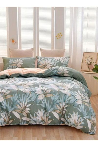 LUNA HOME King size 6 piece bedding set with green leaf pattern, very soft quality 220x240cm.