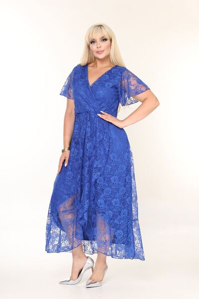 modayız Rochie de seară din dantelă, albastru regal, cu mâneci scurte 44B-2686