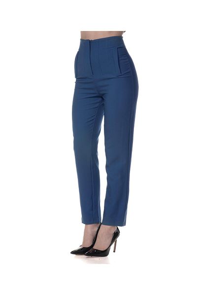 Appleline Women's Indigo Cigarette Fit High Waist Ankle Length Fabric Pants