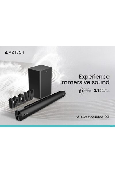 Aztech 2.1CH Soundbar with Wired Subwoofer 120W Bluetooth 5.3 Home Theater System