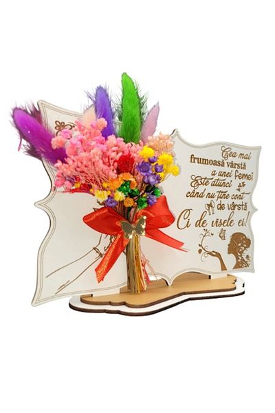 OEM Picture with stabilized natural flowers, personalized gift, 20x14 cm, Wood