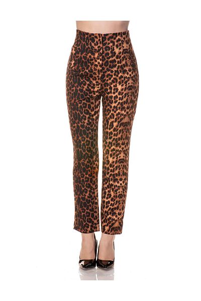 Appleline Women's Leopard Cigarette Fit High Waist Ankle Length Fabric Pants