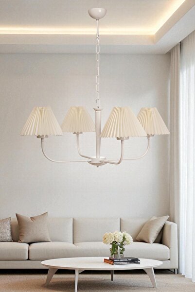 Lumexx APOLLO 4 LÜ BEYAZ PİLELİ KREM ABAJURLU AVİZE