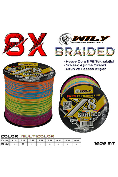 Wily Pars 8-slojna ribolovna struna 1000 m višebojna 0.25