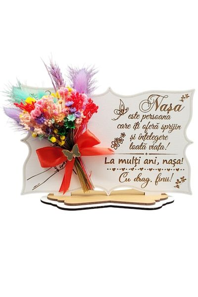 OEM Tablou cu flori naturale stabilizate, cadou personalizat cu mesaj pentru nasa