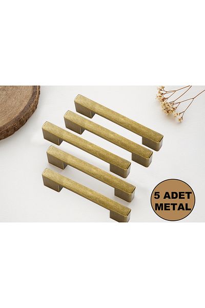 Karan Porselen 5Pcs Antique Yellow Metal Drawer Kitchen Cabinet Wardrobe Handle