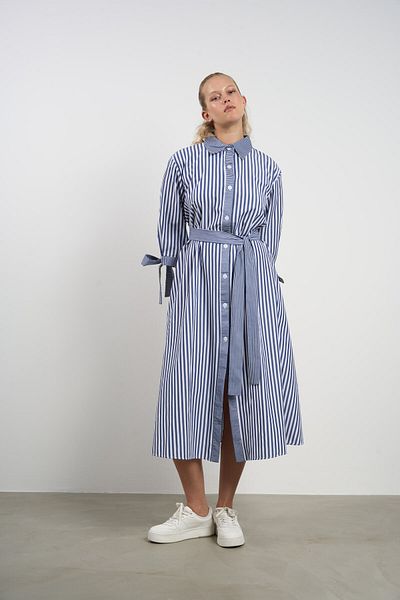 HANIQA Women's Striped Knee-Length Long Dress