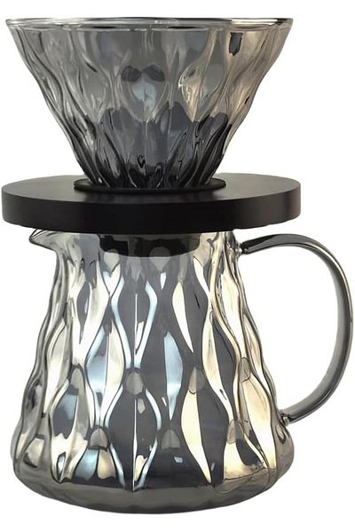 INVEIN 600ml V60 Glass Coffee Maker - Clear Black Crystal Coffee Maker