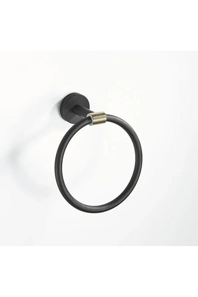LUXXO Suport rotund pentru prosop, negru mat cu accente aurii, diametru 16 cm, oțel inoxidabil
