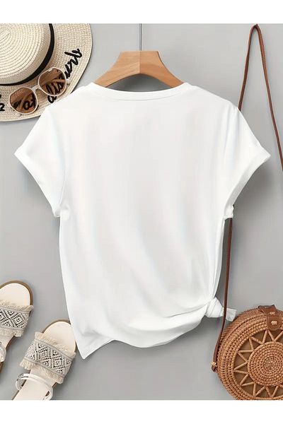 LUNAVISTA Women's Short Sleeve Round Neck T-Shirt with Butterfly Flower Print on Bicycle Theme.