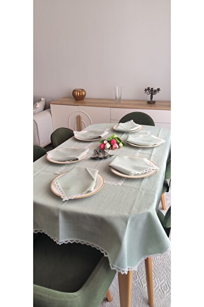 MODATU Masa örtüsü takımı / güpürlü / 6 kişilik/ küf yeşili